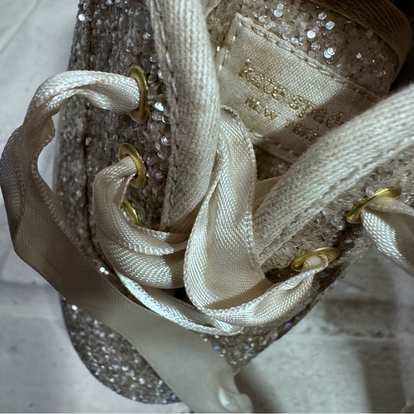 Kate Spade Keds Womens 7.5 Silver Glitter Platform Sneakers Fashion Shoes - Picture 7 of 12